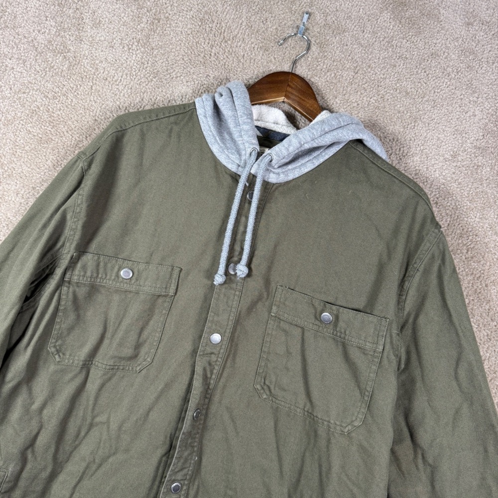 Duluth Trading Co Shirt Jacket Mens XL Green Plaid Lined Hooded Canvas Utility‎